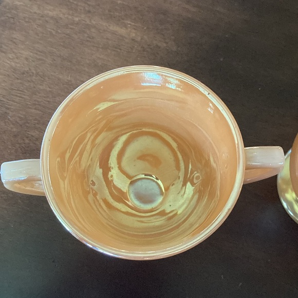 Vintage Fire King Peach Lustre Laurel Pattern sugar bowl & creamer Set - Picture 7 of 10